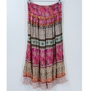 y2k Paisley Boho Crochet Trim Maxi Skirt womens sz m festival country cowgirl